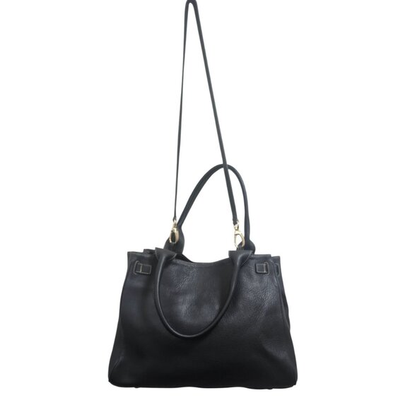 Suarez Made in Italy Black Leather Tote Shoulder Bag Gold Hardware Large Structu - Picture 6 of 16